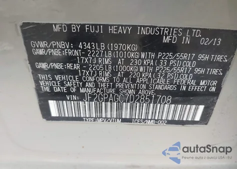 2013 Subaru Xv Crosstrek 2.0I Limited из США, поврежденный, VIN JF2GPAGC7D2851708